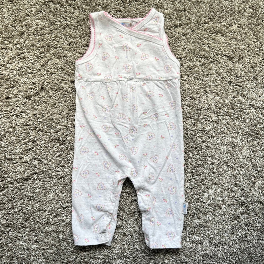 McBaby Floral Romper 3-6 Months Sleeveless‎ White Pink Trim Baby Girl Outfit